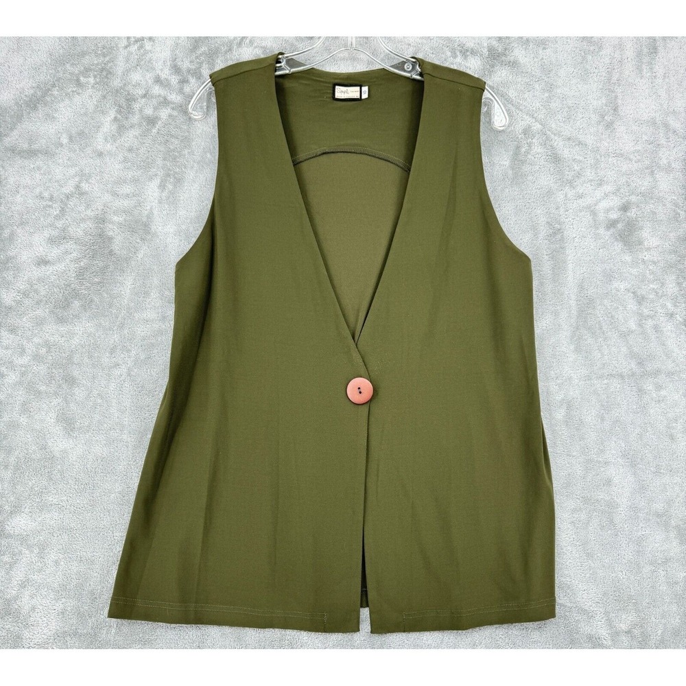 Sympli Vest Womens 10 Button Relaxed Minimalist Lagenlook Boho Casual Green Knit